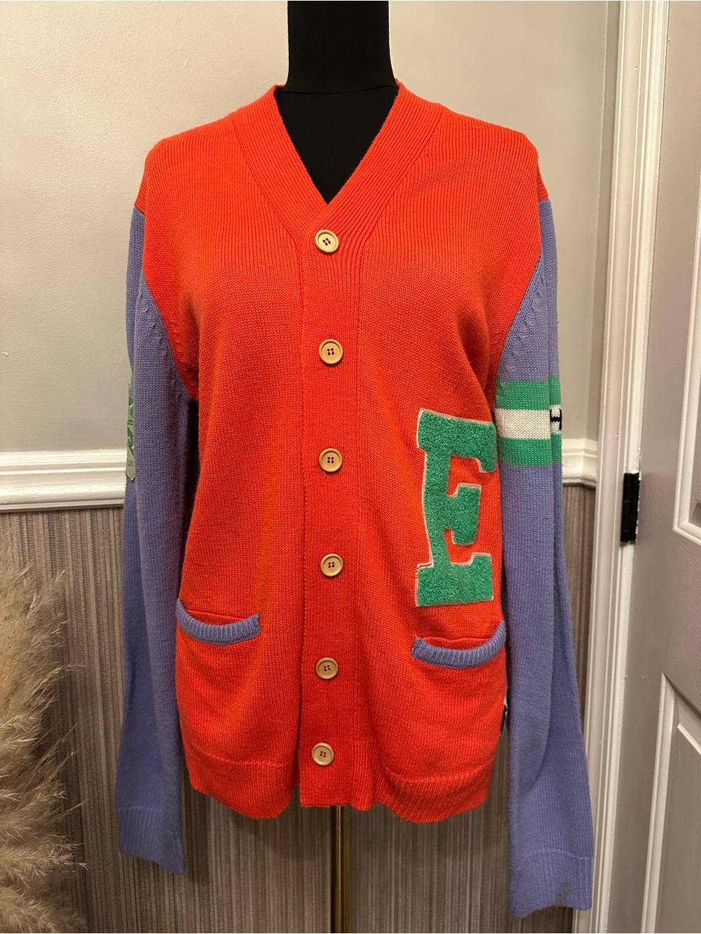 Ethik Worldwide Varsity Cardigan Sweater Large Colorblock Letterman Preppy